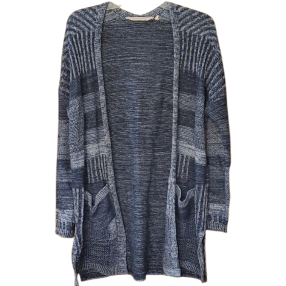 Soft Surroundings Womans Blue Patchwork Look Sweater Open Cardigan Size XS